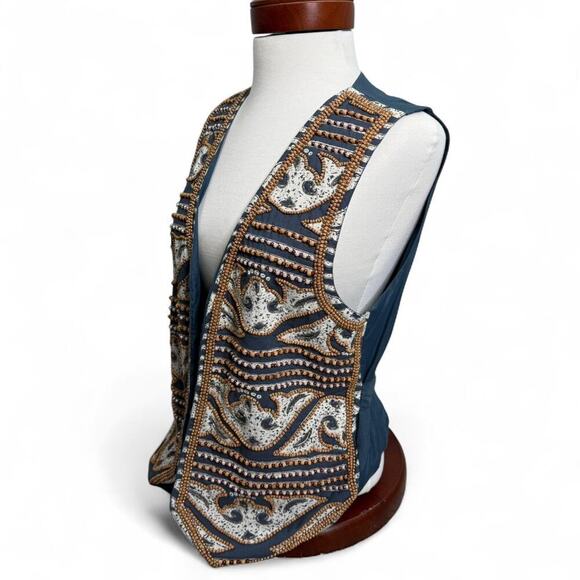 Vintage Newport News Boho Beaded Vest - Size M - Artsy Folk Western Festival - Picture 3 of 8